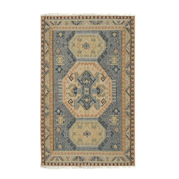 EORC Blue Handwoven Wool Contemporary High low Kilim Rug, 9' x 12'