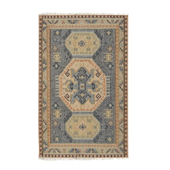 EORC Blue Contemporary Classic High low Kilim Area Rug