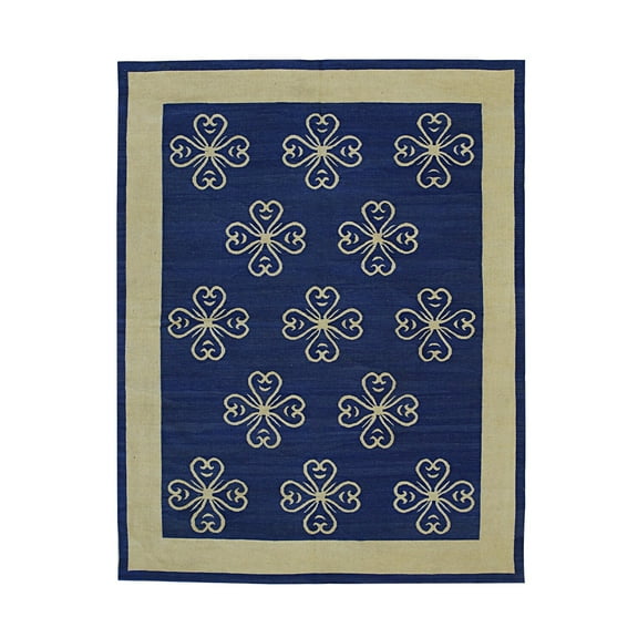 EORC Blue Handwoven Wool Contemporary Modern Flat Weave Rug, 9' x 12'