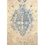 EORC Blue Machine-made Polyester Traditional Distressed Bohemian Moderno Medallion Rug, 4 4 x 6 3-ColorBlue,MaterialPolyester