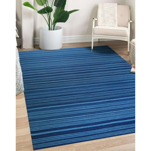 EORC Blue Modern Transitional Flat Modern Weave Area Rug