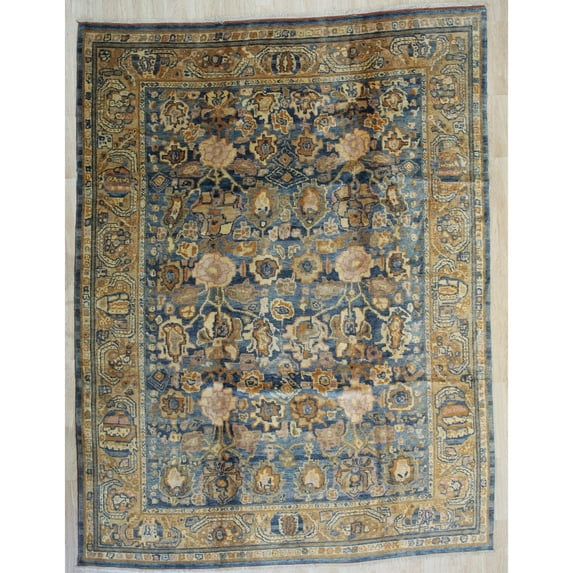 EORC Handmade Mohair Blue Traditional All Over Angora Oushak Rug-Color:Blue,Material:Wool