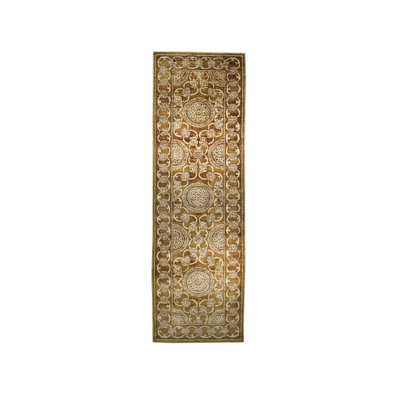 EORC Brown Handmade Afghan Wool Transitional Turkish Knot Rug, 9'8' x 3'1'