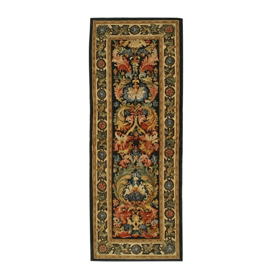 EORC Brown Hand Knotted Wool Traditional Savonnerie Rug Rug, 3' x 8'