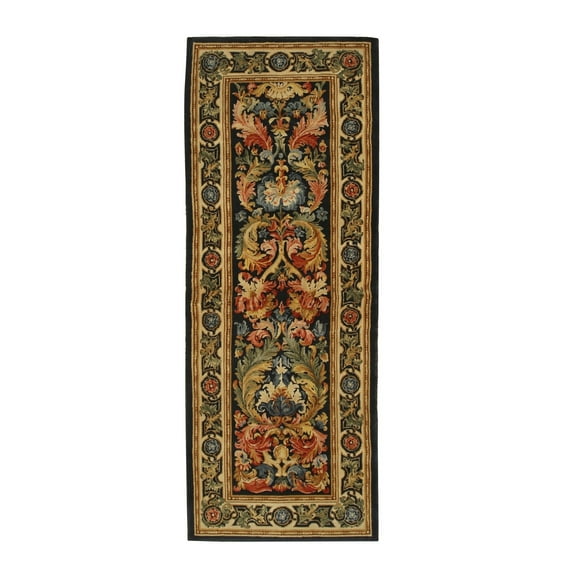 EORC Brown Hand Knotted Wool Traditional  Savonnerie Rug  Rug, 3' x 8'