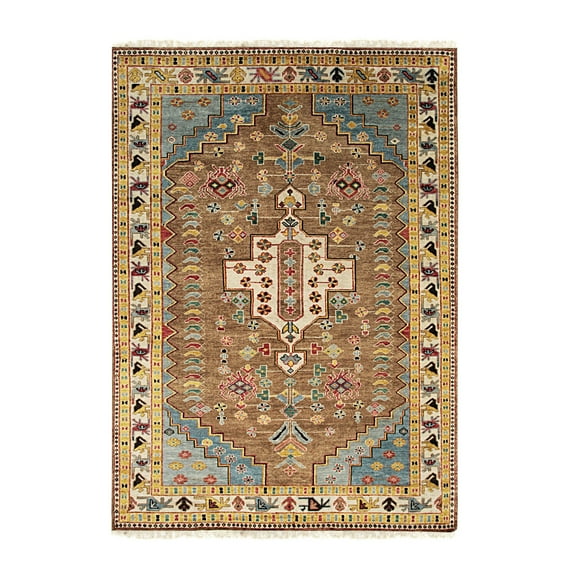 EORC Brown Hand Knotted Wool Traditional Traditional Knot Rug, 8' x 10'