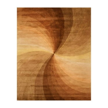 EORC Brown Hand-Tufted Wool Contemporary Swirl Rug, 4' Round