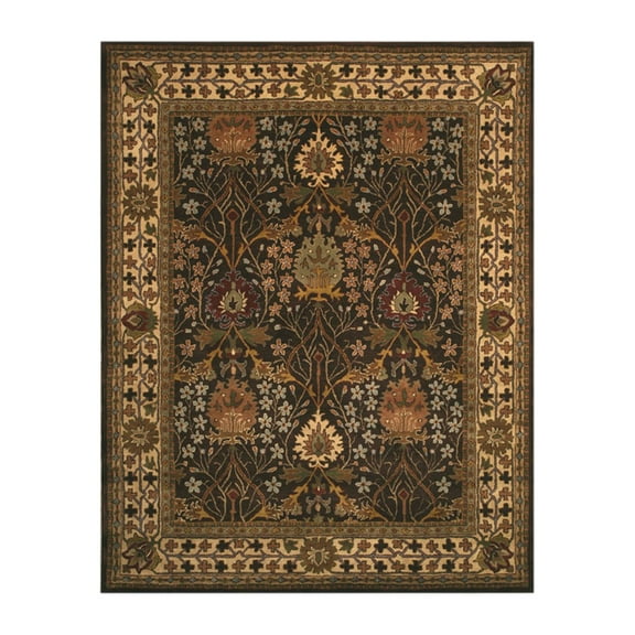 EORC Brown Hand-Tufted Wool Traditional Morris Rug, 7'9 x 9'9