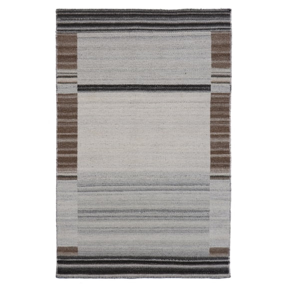 EORC Brown Hand Woven Wool and Viscose Modern Reversible flat weave Durry Rug, 3' x 5'-Color:Brown,Material:Wool
