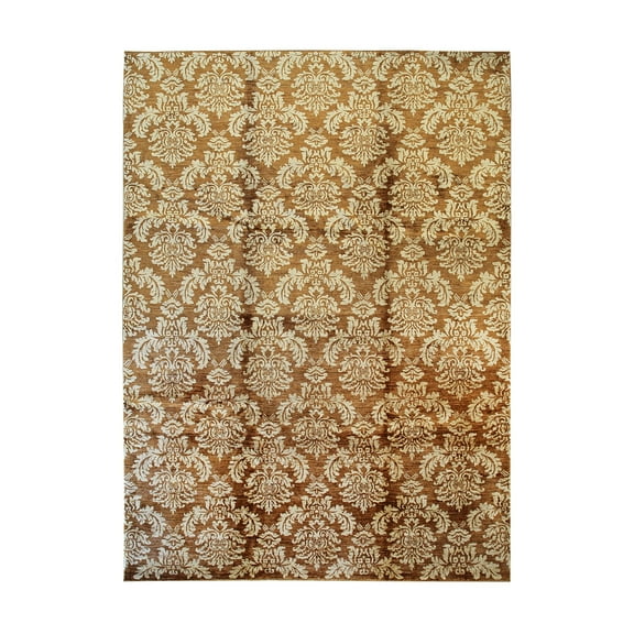 EORC Brown Handmade Afghan Wool Transitional Turkish Knot Rug, 13'4 x 2'11