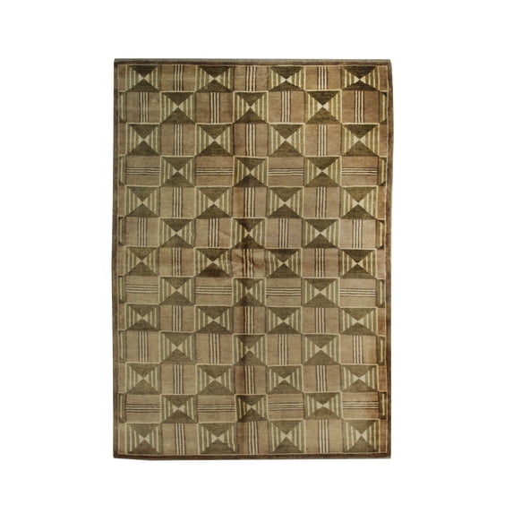 EORC Brown Handmade Wool Transitional Ningxia? Rug, 6' x 9'