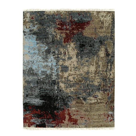 EORC Charcoal Hand Knotted Wool Contemporary Galaxy Rug, 8' x 10'