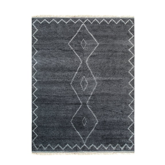 EORC Charcoal Hand Knotted Wool Moroccan Berber Moroccan Rug, 9' x 12'