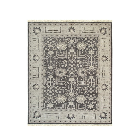 EORC Charcoal Hand Knotted Wool Traditional Mahal Rug, 9' x 12'