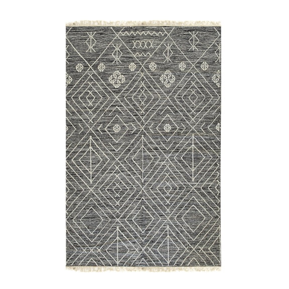 EORC Charcoal Handwoven Wool Contemporary Punja Kilim Rug, 2' x 8'-Color:Charcoal,Material:Wool