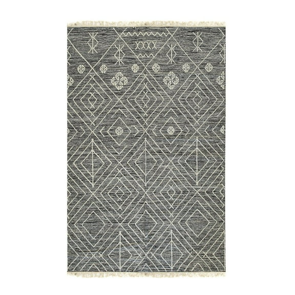 EORC Charcoal Handwoven Wool Contemporary Punja Kilim Rug, 2' x 8'