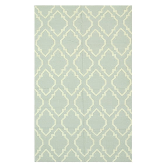 EORC DM94BL Handmade Wool Reversible Modern Moroccan Kilim Rug, 8' x 10', Blue