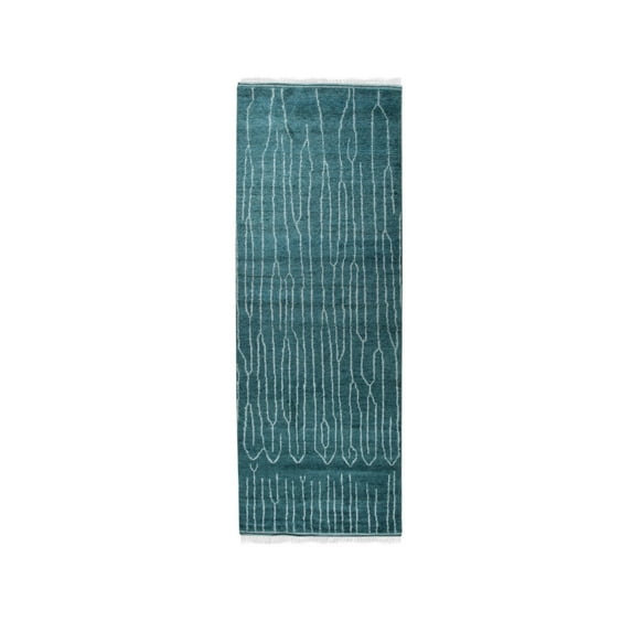 EORC DO02GN4X8 Hand Knotted Wool Moroccan Rug, 4' x 8', Green Area Rug