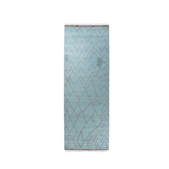 EORC DO04LTB4X12 Hand Knotted Wool Moroccan Rug, 4' X 12', Light Blue Area Rug