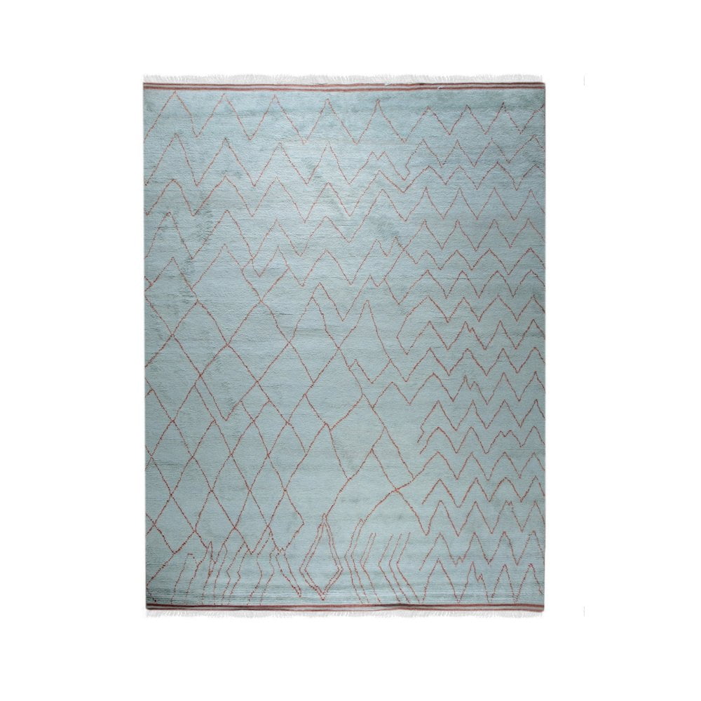 Light Blue Hand-Knotted Wool Moroccan Rug, 6' x 9'