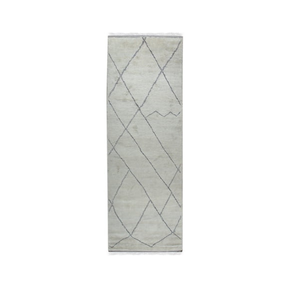 EORC DO24SL4X12 Hand-Knotted Wool Moroccan Rug, 4' x 12', Silver Area Rug
