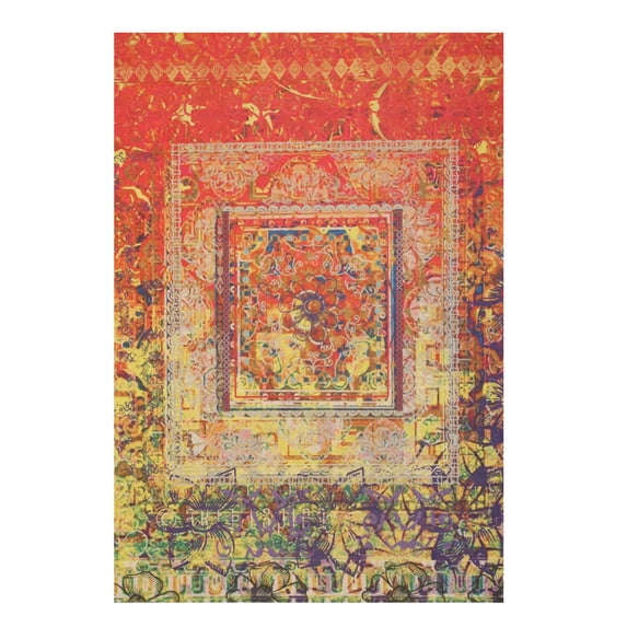 EORC Multicolored Machine-made Polyester Transitional Distressed Bohemian Moderno Rug, 5' 3 x 7' 6