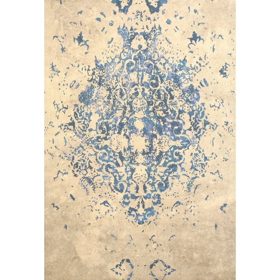 EORC Blue Machine-made Polyester Traditional Distressed Bohemian Moderno Medallion Rug, 5' 3 x 7' 6-Color:Blue,Material:Polyester