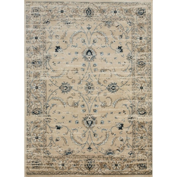 Traditional Distressed Beige Polypropylene Rug, 5'3 x 7'3 Rectangle Size - Eorc-Color:Beige,Material:Polypropylene