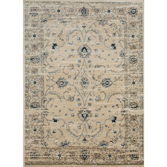 Traditional Distressed Beige Polypropylene Rug, 5'3 x 7'3 Rectangle Size - Eorc-Color:Beige,Material:Polypropylene