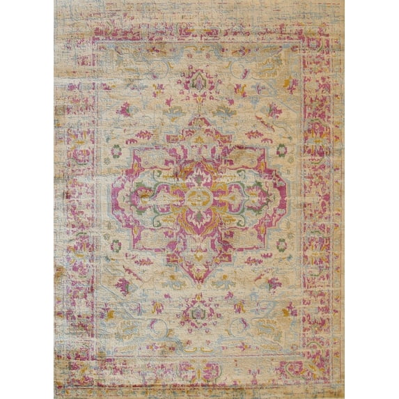 EORC Ivory machine-made Polypropylene Bohemian Capella Rug, 7'10 x 9'10-Color:Ivory,Material:Polypropylene