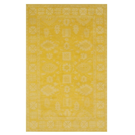 EORC Yellow Hand-Tufted Wool Traditional Overdyed Rug, 5' x 8'