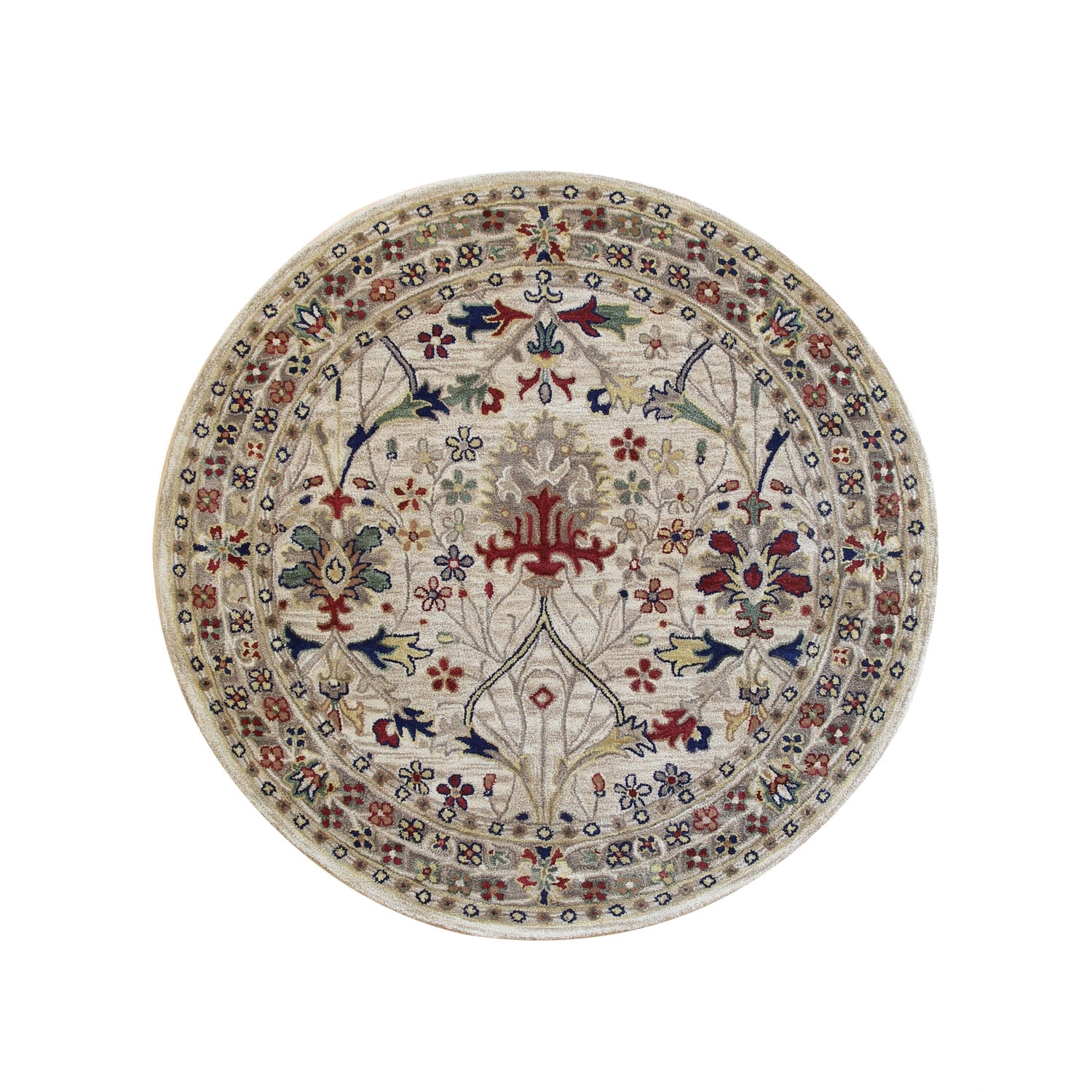 Elegant Ivory Hand-Tufted Wool Round Rug, 8ft Diameter
