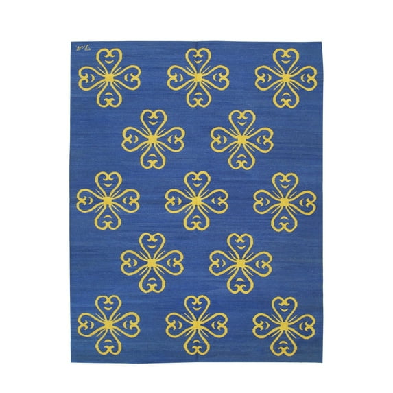 EORC FAM018BL9X12 9 x 12 ft. Modern Flat Contemporary Weave Wool Area Rug, Blue