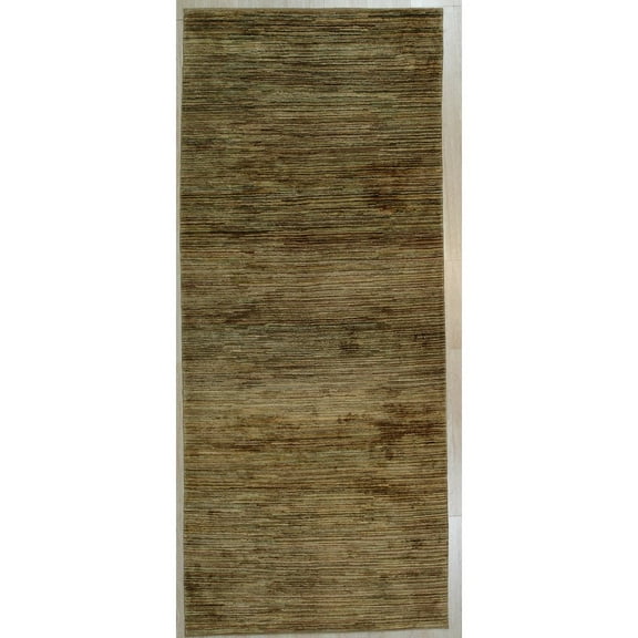 EORC Gold Afghan Wool Transitional Turkish Knot Rug, 3' x 10'