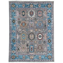 EORC Gray / E.BLUE Hand Knotted Wool Traditional Colorful Mahal Classic Rug, 8' x 10