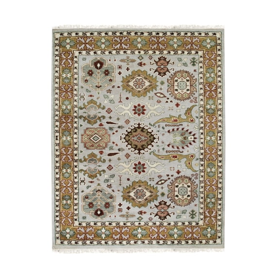 EORC Gray / GOLD Hand Knotted Wool Traditional Traditional Knot Rug, 7'6 x 9'6
