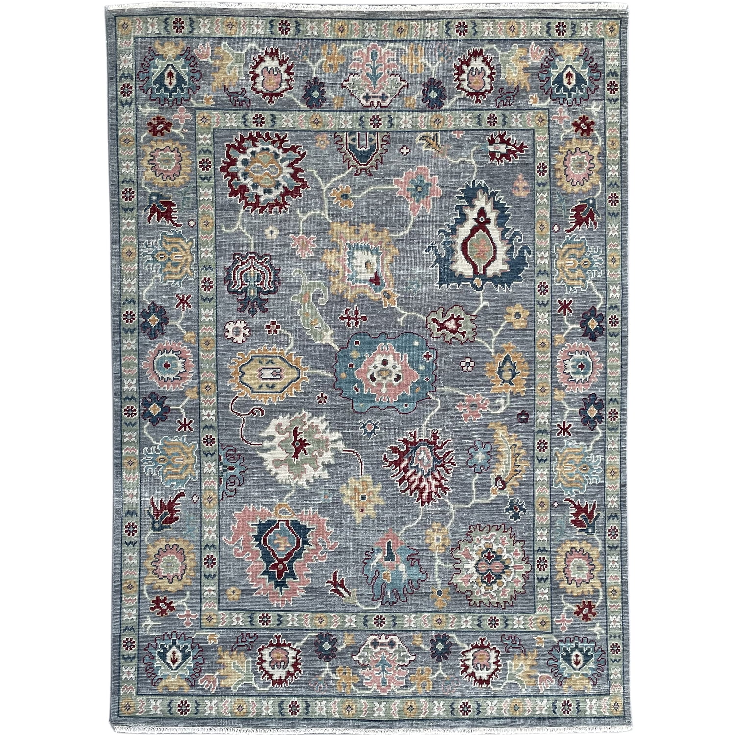 Elegant Gray Hand-Knotted Wool 8' x 10' Mahal Rug