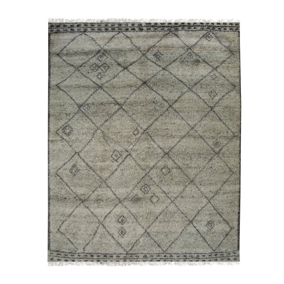 EORC Gray Hand Knotted Wool Traditional Modern Moroccan Rug, 6' x 9'-Color:Gray,Material:Wool