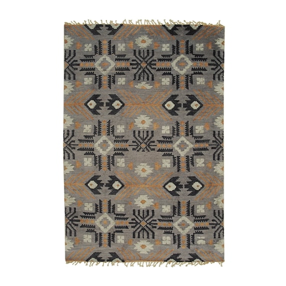 EORC Gray Hand Knotted Wool Traditional Piled American Rug, 9' x 12'