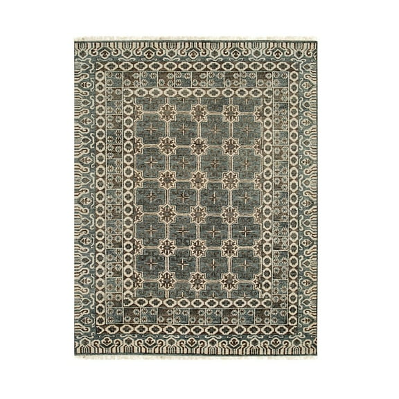 EORC Gray Hand Knotted Wool Traditional Traditional Knot Rug, 7'6 x 9'6