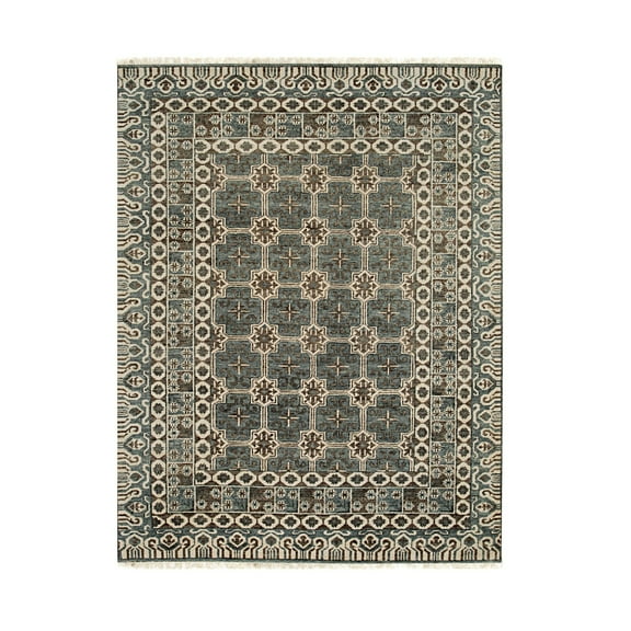 EORC Gray Hand Knotted Wool Traditional Traditional Knot Rug, 7'6 x 9'6-Color:Gray,Material:Wool