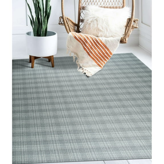 EORC Gray Transitional Geometric Reversible Plaid Area Rug