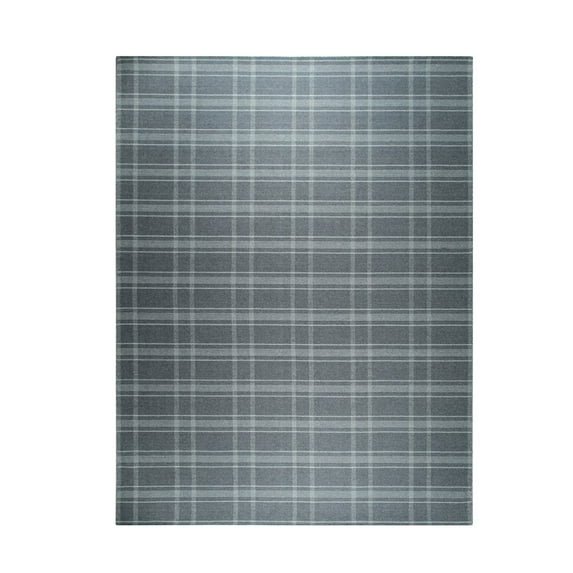EORC Gray Hand Knotted Wool Transitional Reversible Plaid Rug, 9' x 12'