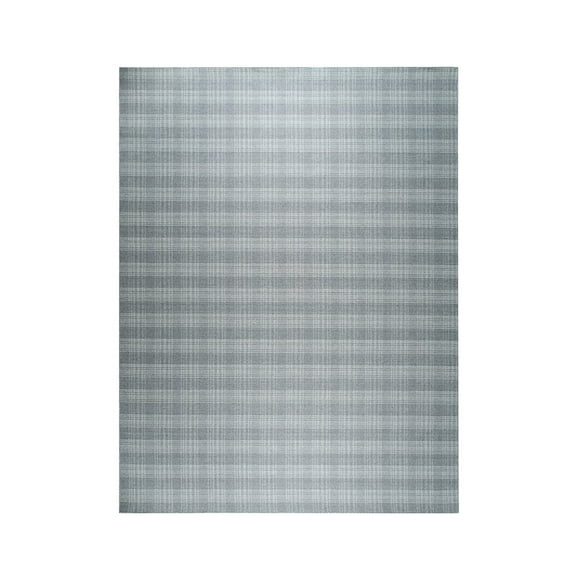 EORC Gray Hand Knotted Wool Transitional Reversible Plaid Rug, 9' x 12'