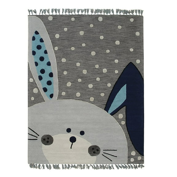 EORC Gray Hand-Tufted Wool Transitional Children Tufted Rug, 5' x 8'