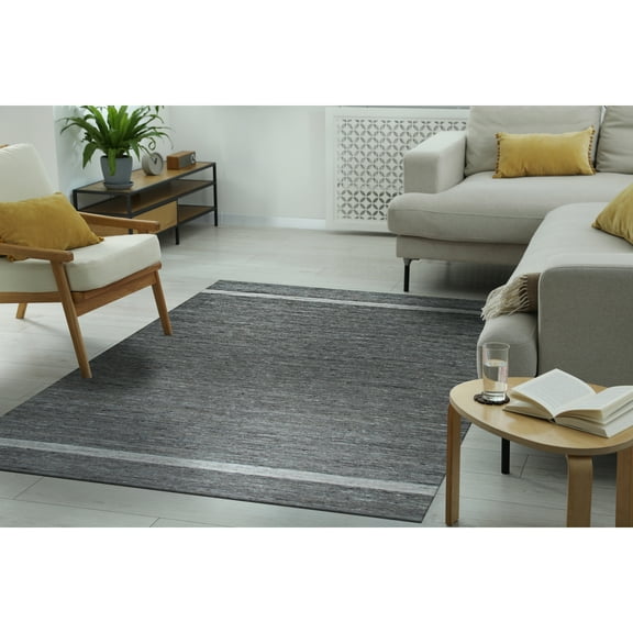 EORC Gray Hand-Woven Wool Contemporary Natural Wool Flat Area Rug
