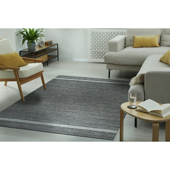 EORC Gray Hand-Woven Wool Contemporary Natural Wool Flat Area Rug