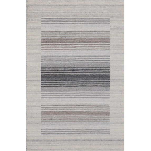 EORC Gray Hand Woven Wool and Viscose Modern Reversible flat weave Dhurrie Rug