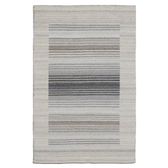EORC Gray Hand Woven Wool and Viscose Modern Reversible flat weave Dhurrie Rug