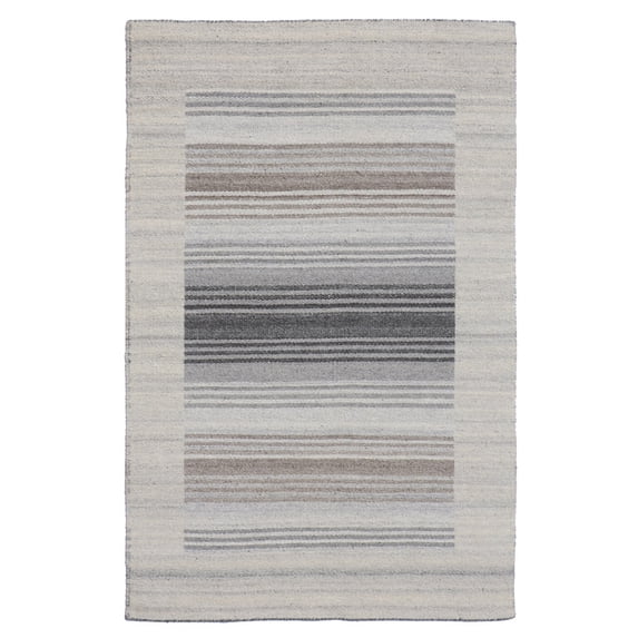 EORC Gray Hand Woven Wool and Viscose Modern Reversible flat weave Durry Rug, 3' x 5'